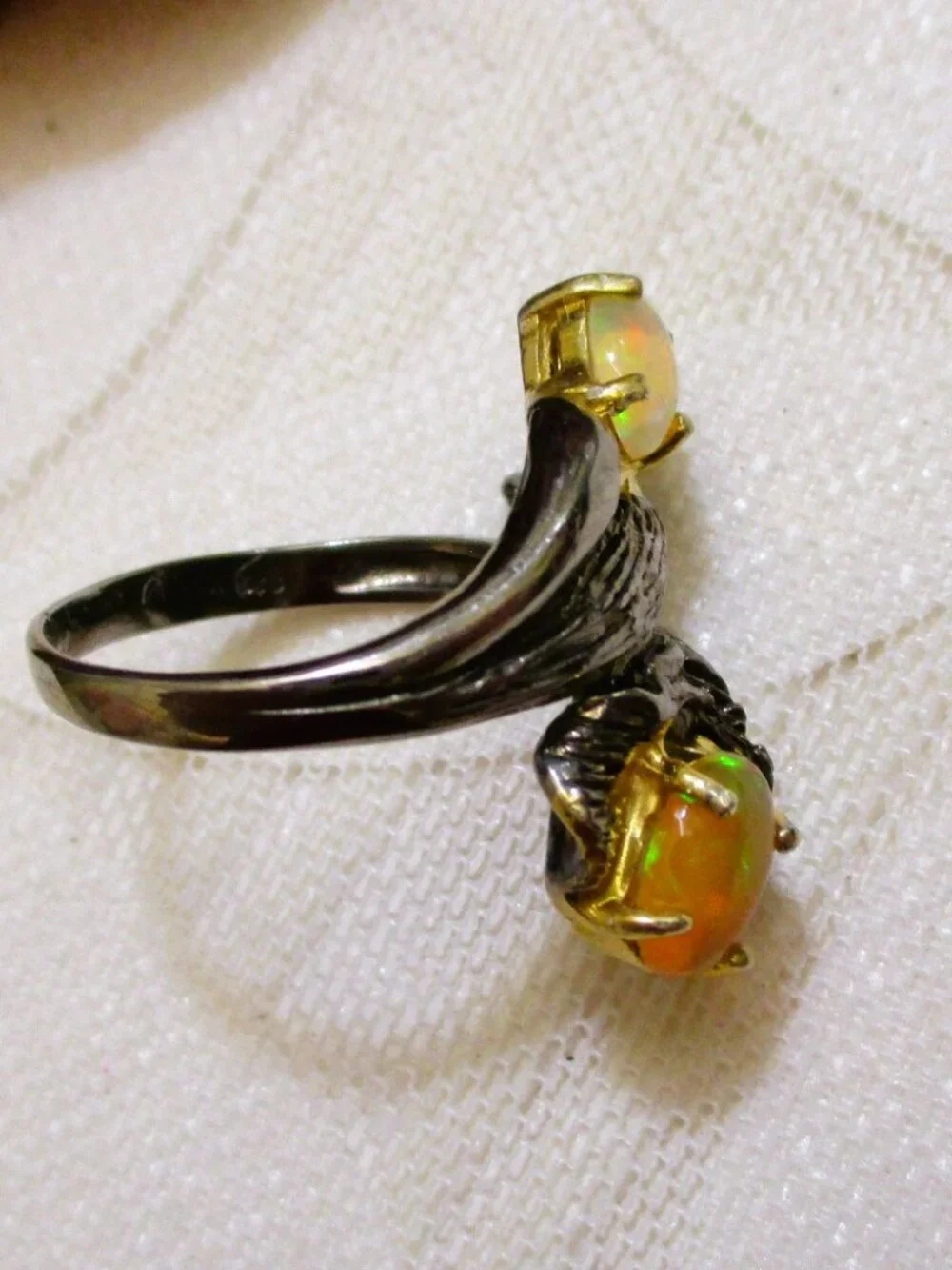 Artisan GEMSTONE STERLING Ring: Precious Opal, Sterling Silver, Gold Vermeil